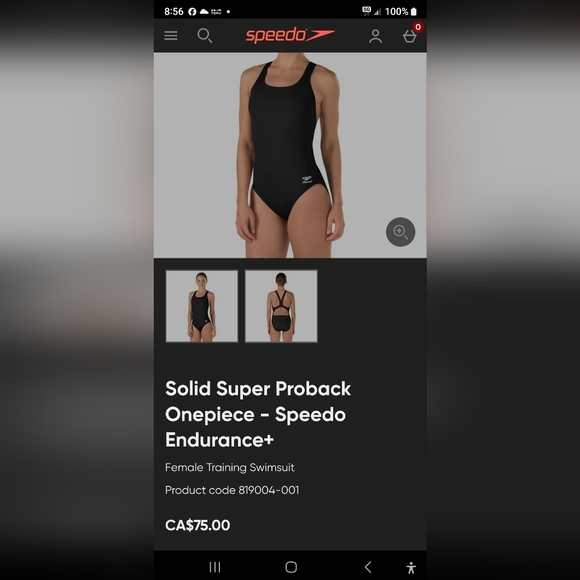 NWT-  Black Speedo One piece Bathing Suit, Sz 10/36 - Picture 1 of 4